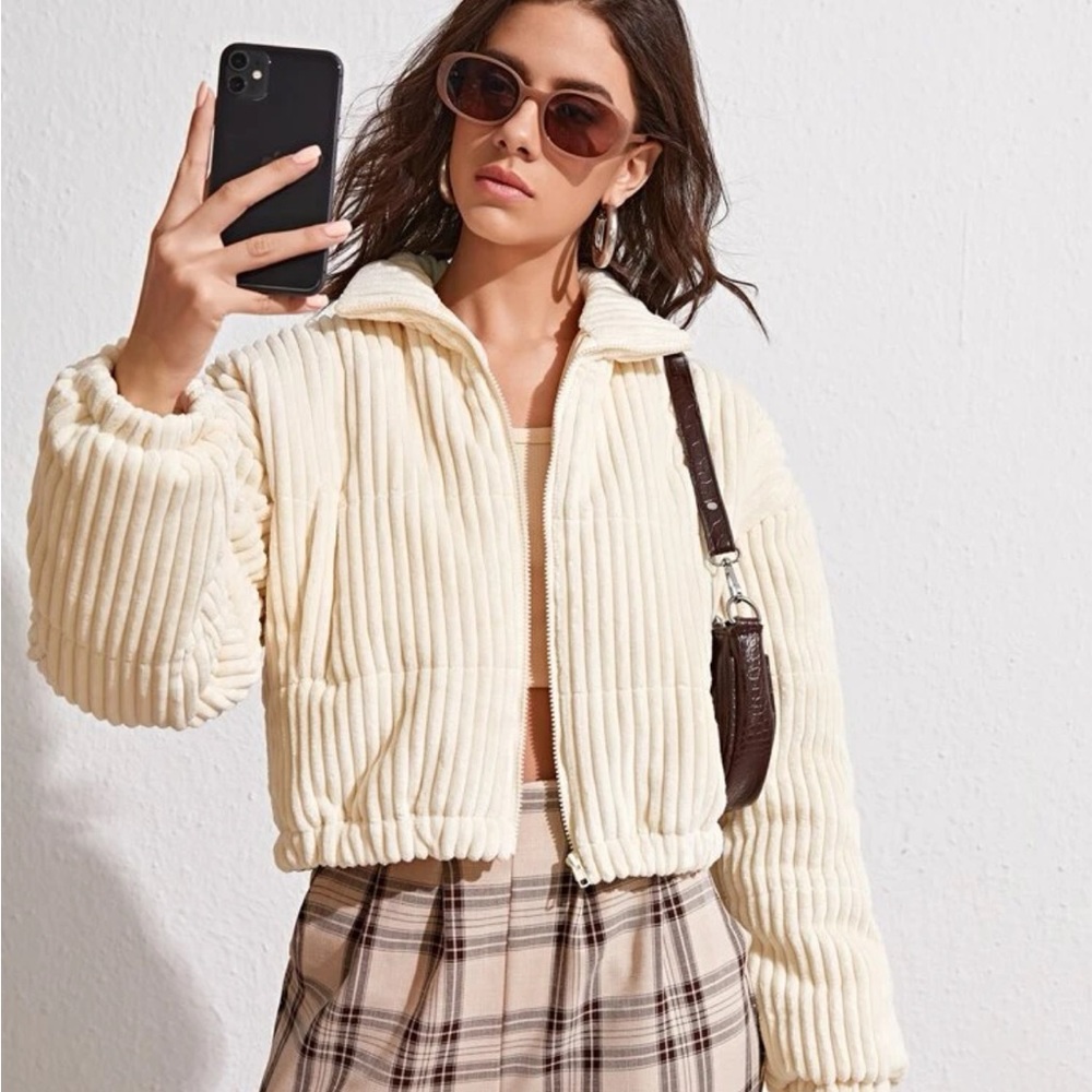 cream corduroy puffer